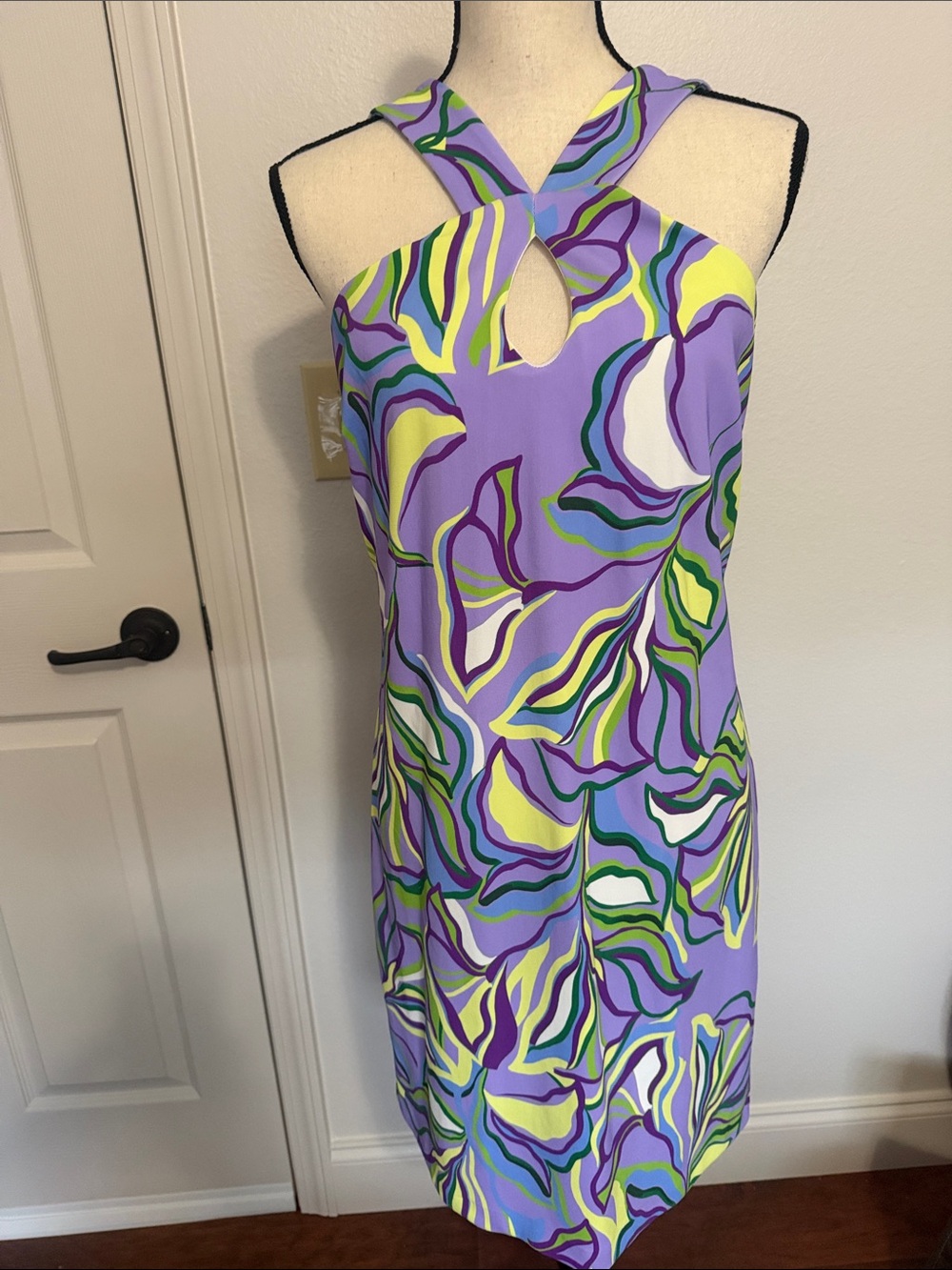 Boston Proper Lavender Halter Abstract Swirl Dress